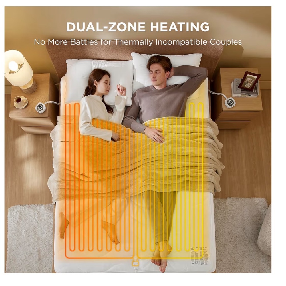 KING SIZE White Coral Fleece Heated Mattress Pad Cover Dual Controller - Picture 14 of 16